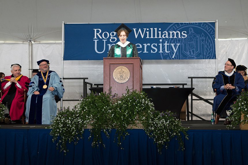image of Class of 2019 Commencement speaker Phoebe Thaler giving her address