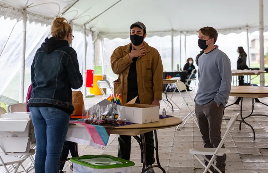 Students talk with one another