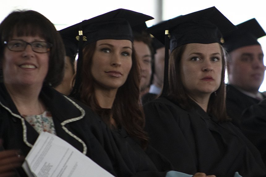 image of graduate students at Commencement, May 17, 2019
