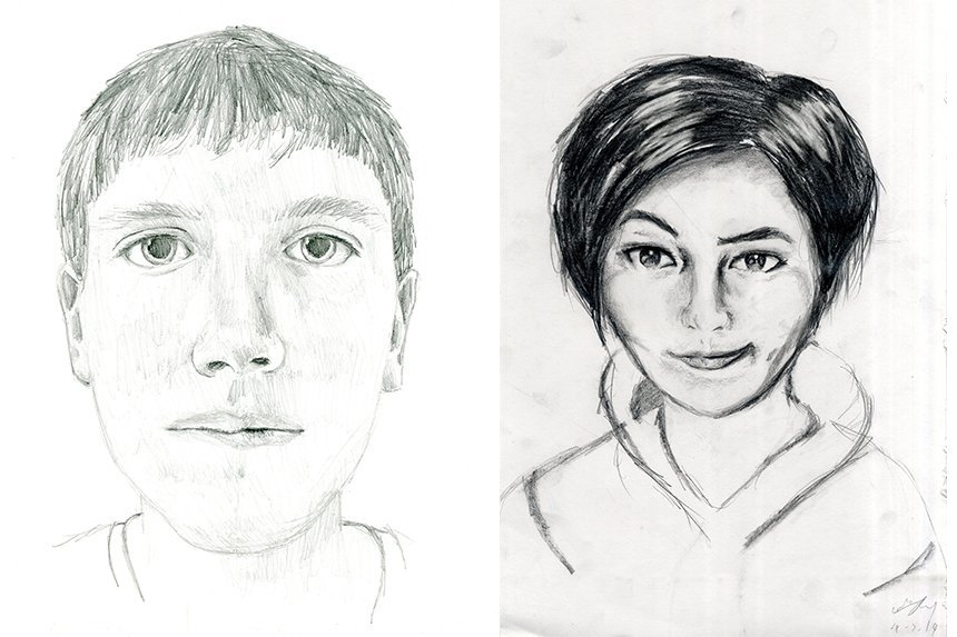 Summer Academy Student hand drawn self portraits