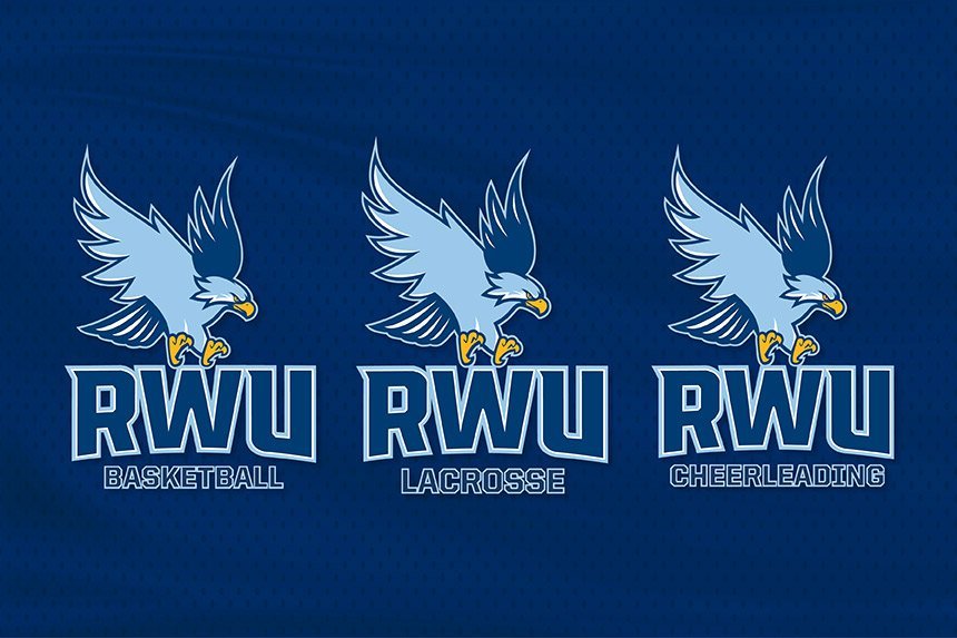 An illustration of an hawk with RWU with the name of teams underneath