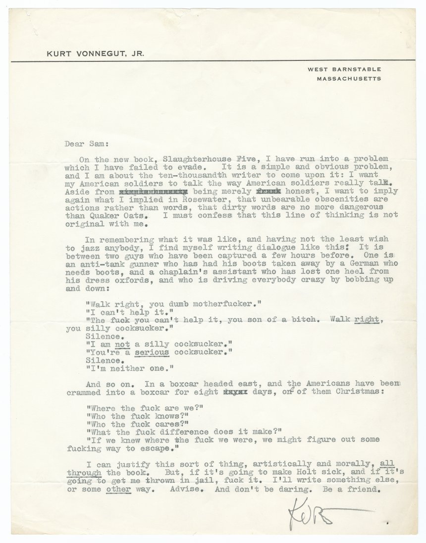Letter from Vonnegut to his friend, Sam Stewart