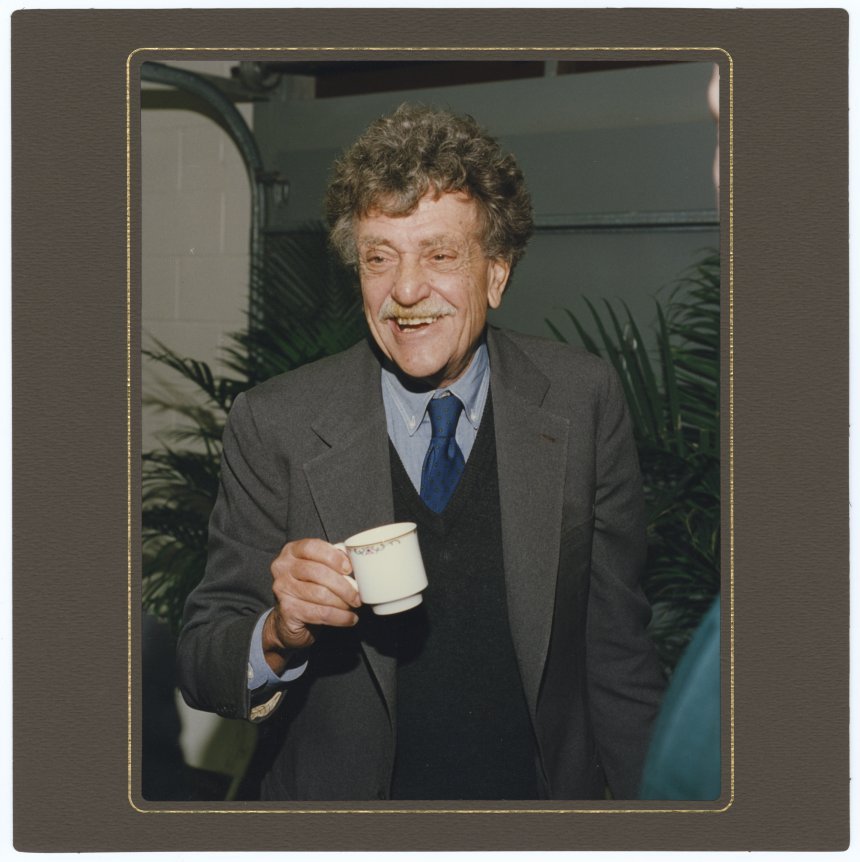Photograph of Kurt Vonnegut at a celebration of his receipt of an honorary Doctor of Humane Letters degree