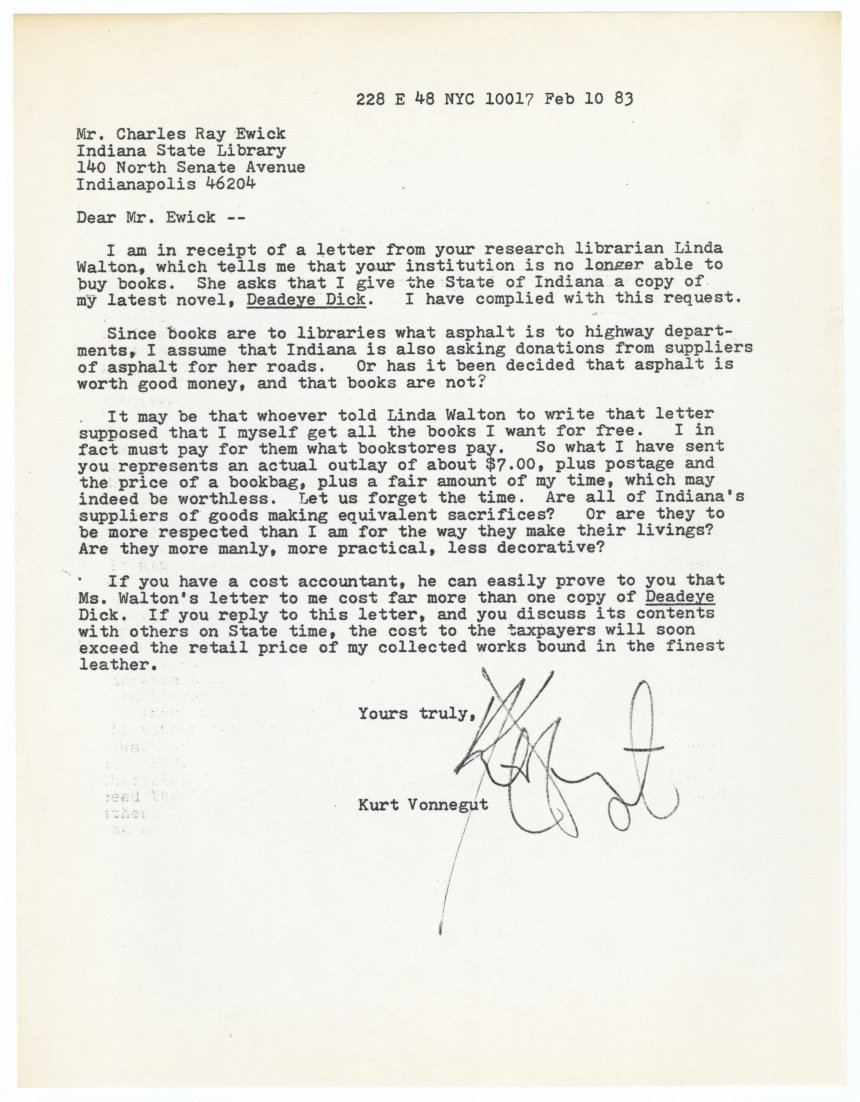 Letter from Kurt Vonnegut to Mr. Charles Ray Ewick