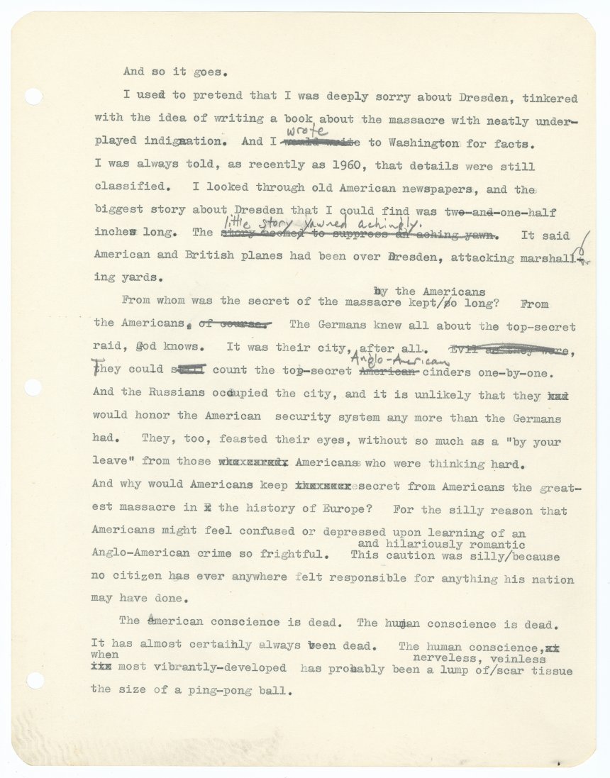 Manuscript page from one of many versions of Slaughterhouse-Five 