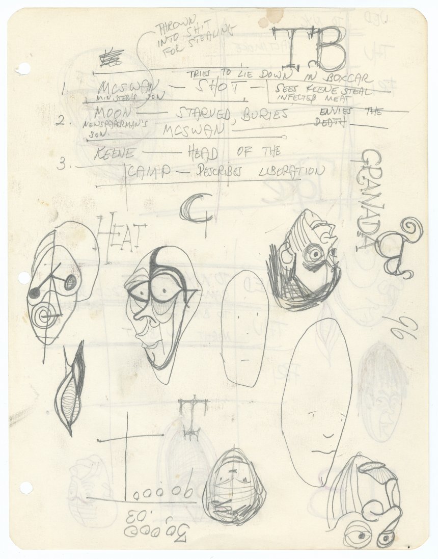 Doodles and plot notes from manuscript of Slaughterhouse-Five