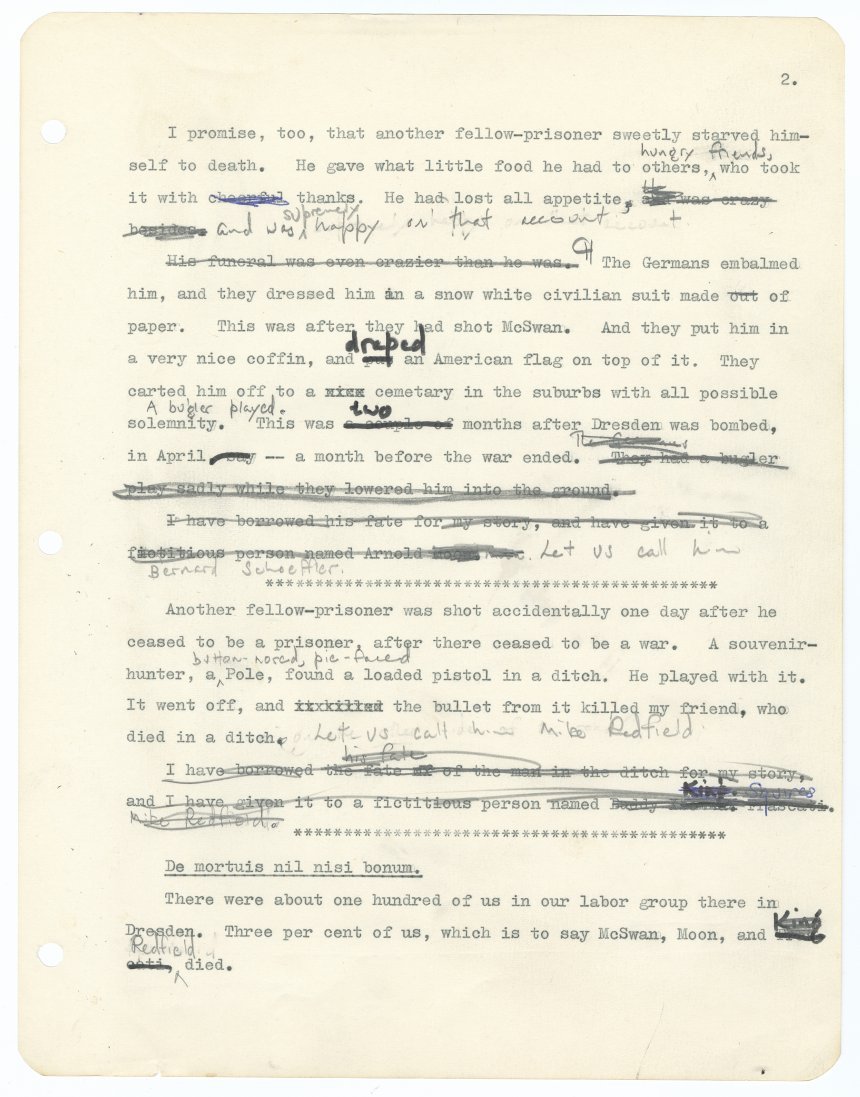 Manuscript page from one of many versions of Slaughterhouse-Five
