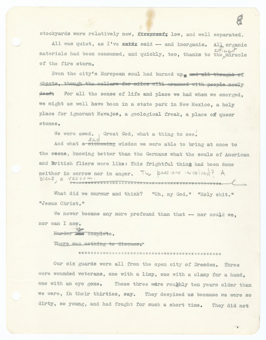 Manuscript page from one of the many versions of Slaughterhouse-Five