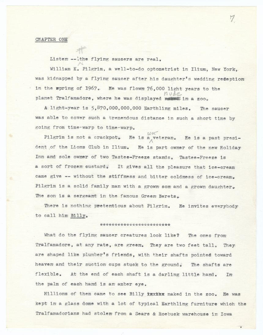 Manuscript page from one of many versions of the beginning of Slaughterhouse-Five  