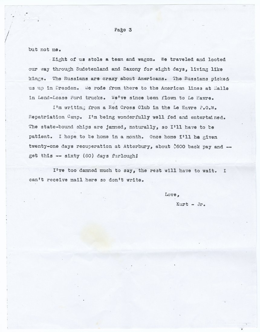 Letter from Pfc. K. Vonnegut Jr. to his family