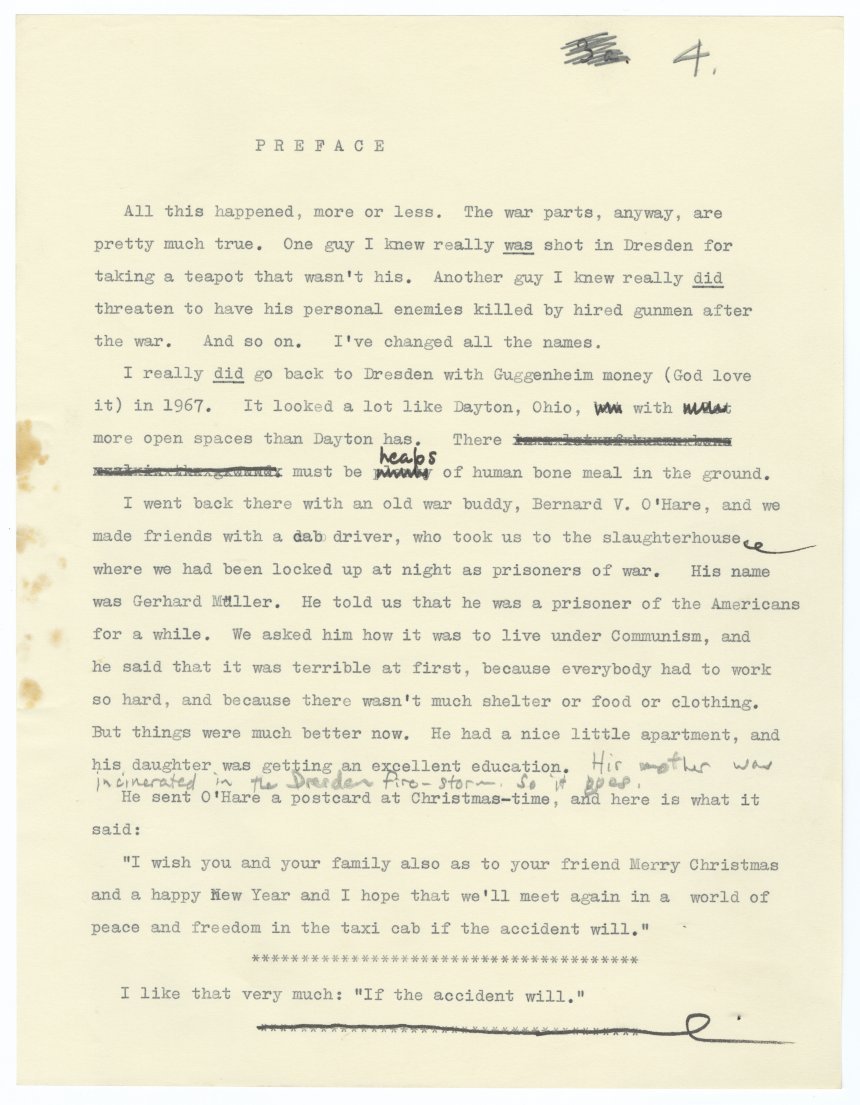 Manuscript page from one of many versions of the beginning of Slaughterhouse-Five
