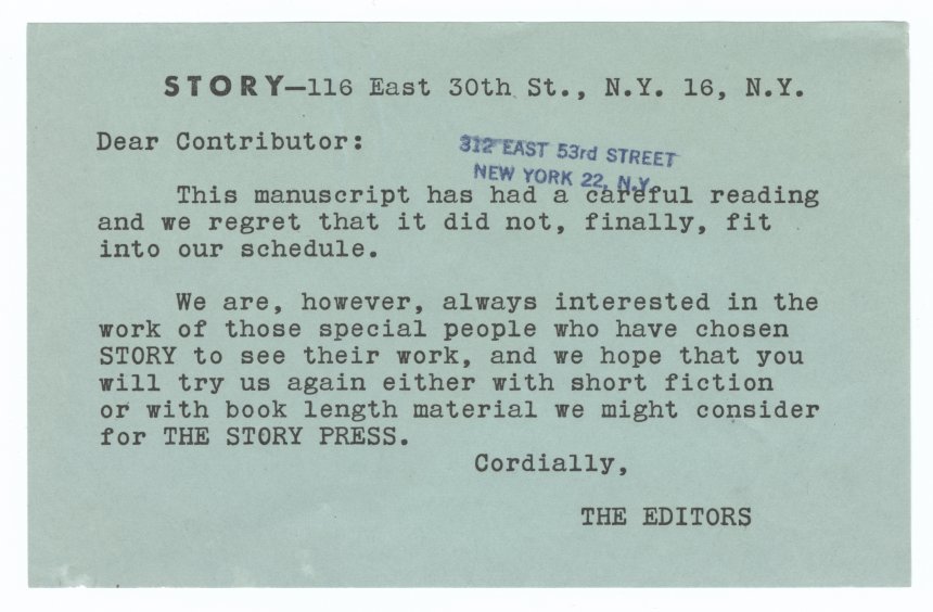 Rejection letter from Story