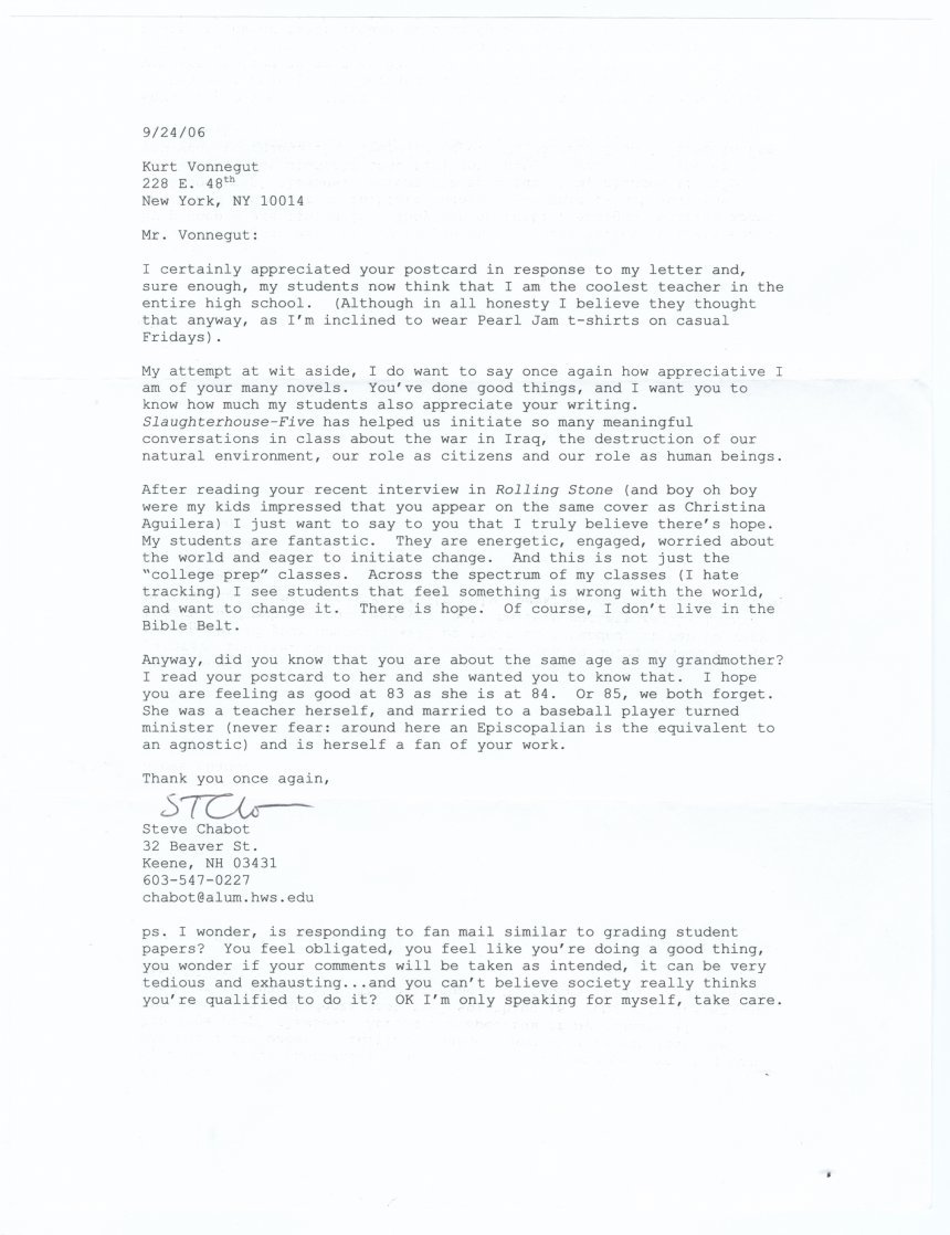 Fan letter from Steve Chabot