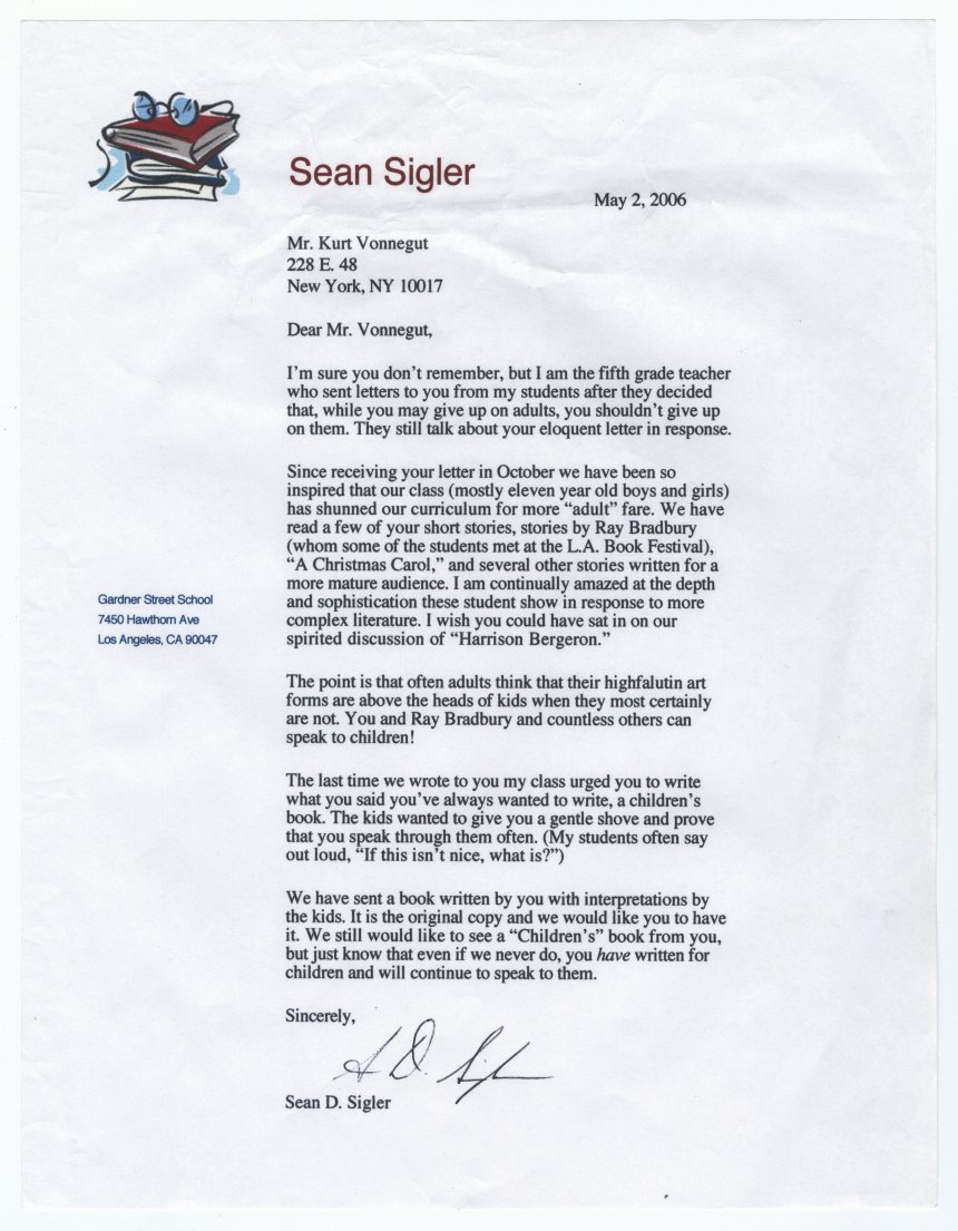 Fan letter from Sean D. Sigler