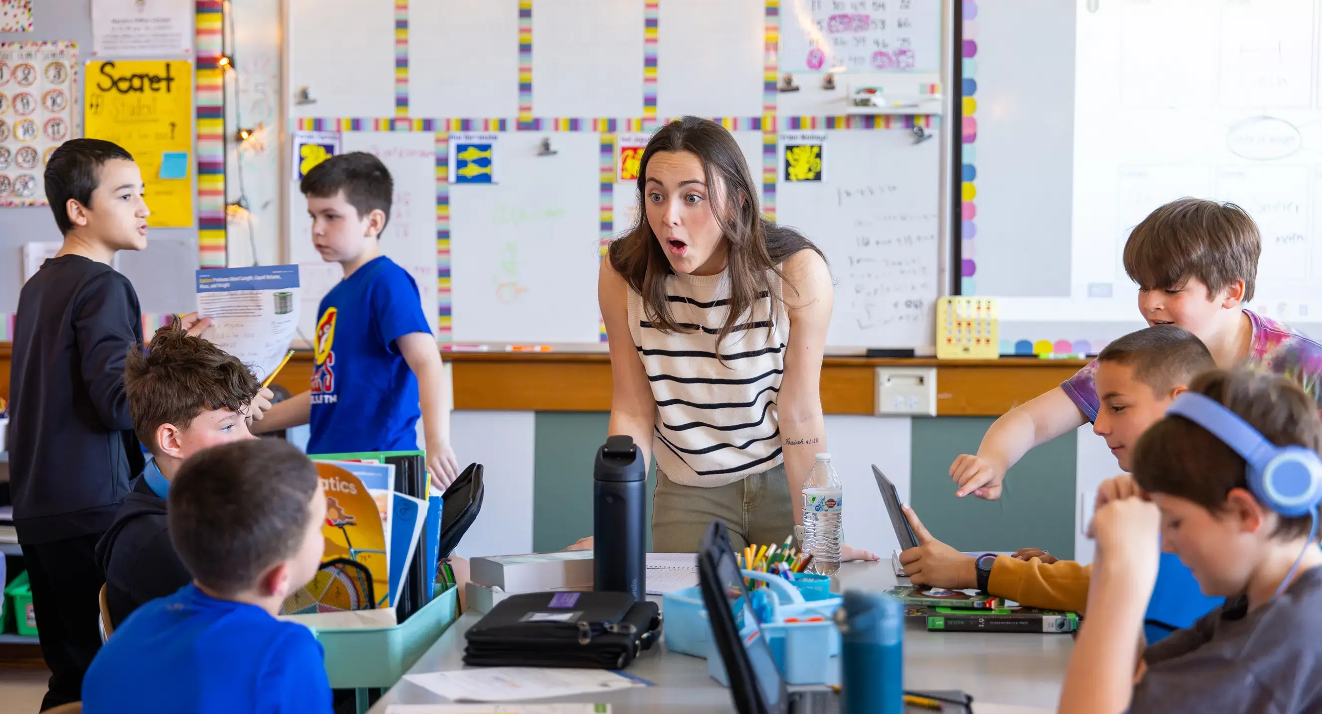 A teacher is enthralled by a student's story