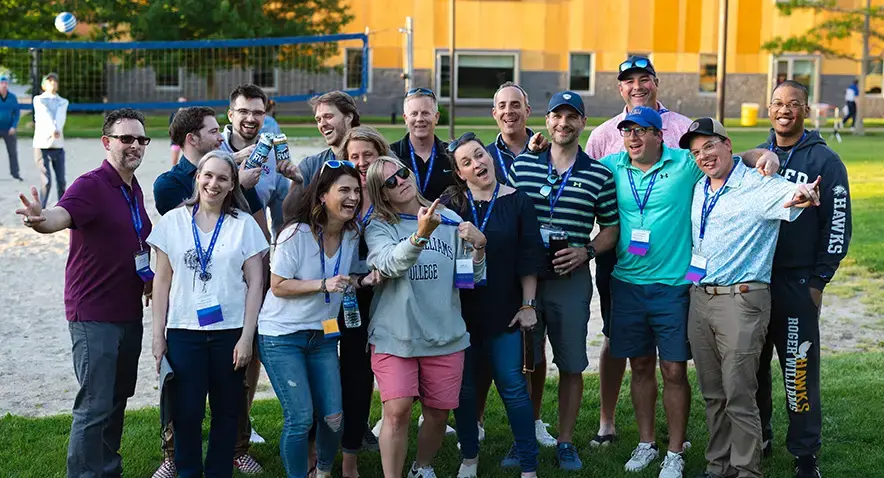 A group of alumni on campus