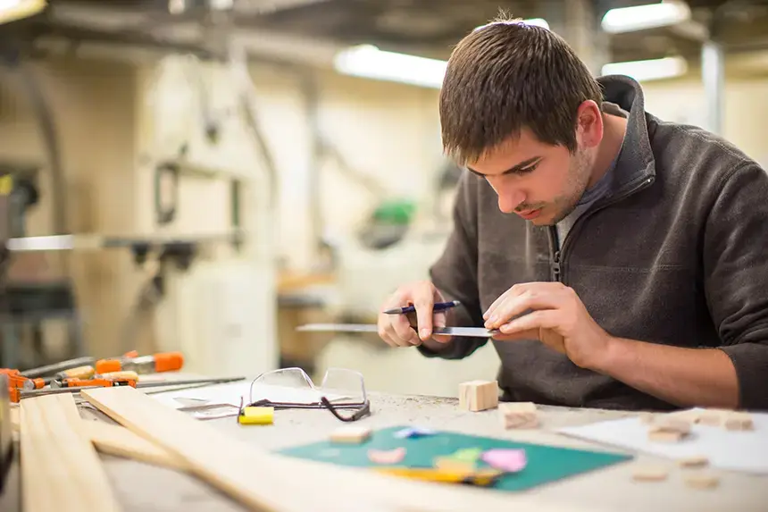 An Architecture student working in the studio.