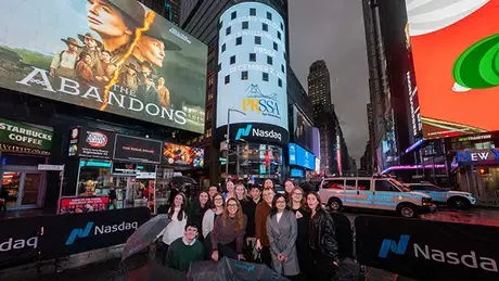 RWU PRSSA students featured on Times Square billboard.